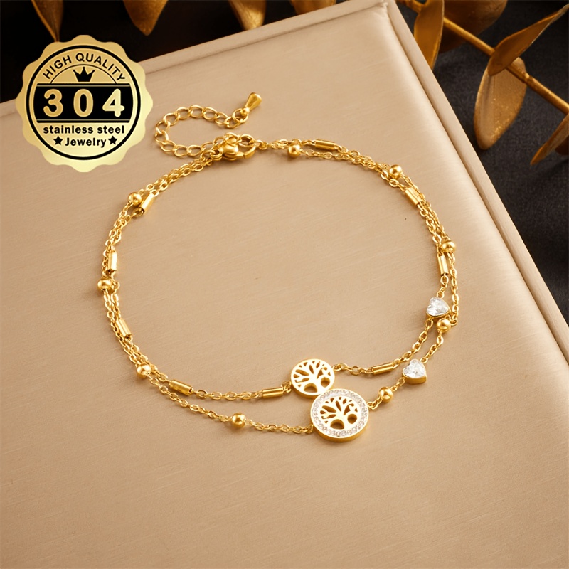Double Layer Women's Stackable Bracelet, Tree of Life Design
